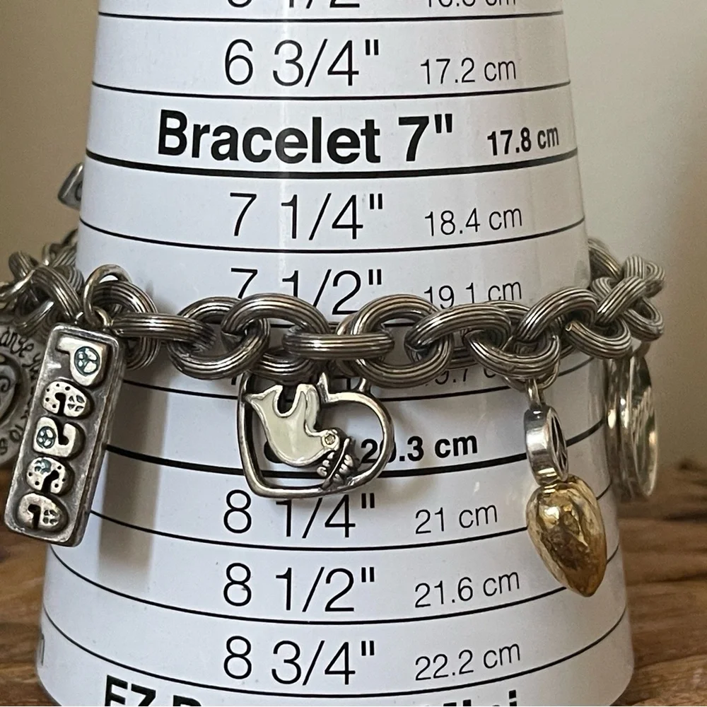 Brighton Silver, gold plated, blue, white enamel  Hearts  Peace Charm Bracelet - Picture 4 of 4